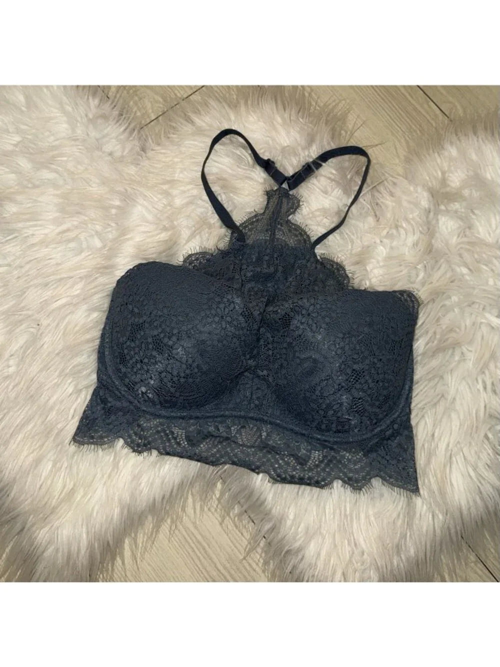 Pink Victorias Secret Push Up Bra High Neck Padded Lace UW Womens S (D-DD) Blue